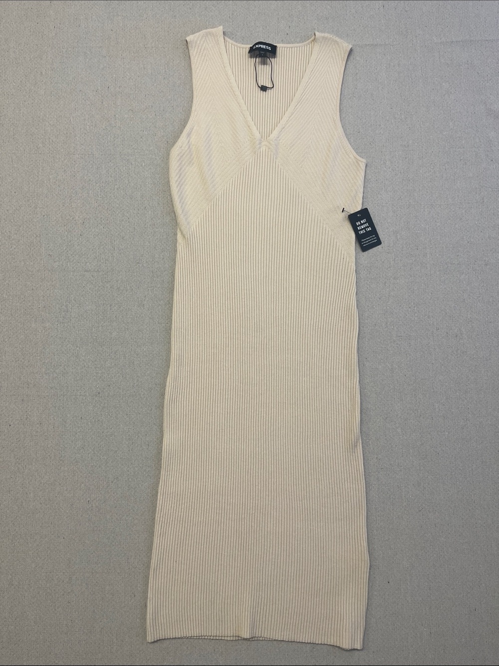 Express Ribbed Knit Midi Dress Cream Sleeveless V-Neck NWT S